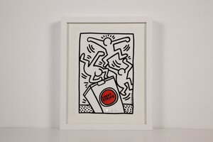 Keith Haring キース・ヘリング 1987 ラッキー・ストライク 直筆サイン入り 額装 芸術家 現代アート シルクスクリーン 【模写】限定80