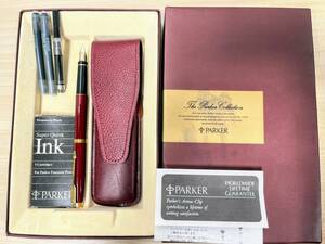 蘇や(PAY48)　文房具　万年筆　PARKER　パーカー　14K　刻印有り　レザーケース　箱付き　ジャンク品　コンパクトサイズ