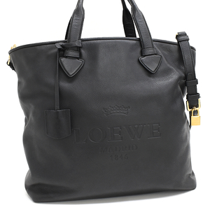 ロエベ ヘリテージ トートバッグ 2way ショルダーバッグ レザー エンボス ロゴ ブラック LOEWE