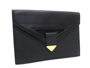 1円 ■美品■ YVESSAINTLAURENT イヴサンローラン ヴィンテージ レザー クラッチバッグ セカンドバッグ ブラック系 FF9689