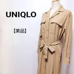 【美品】UNIQLO　ベルト付き　スリット入り　オープンカラーワンピース