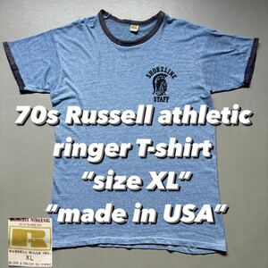 70s Russell athletic ringer T-shirt “size XL” made in USA 70年代 ラッセル リンガーTee 半袖 Tシャツ ビンテージ USA製 アメリカ製