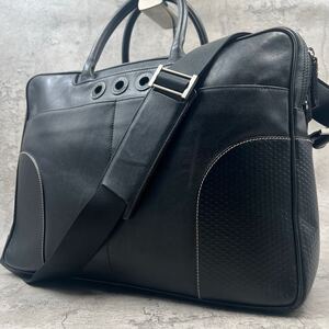 美品●dunhill ダンヒル ADV8 2way ビジネスバッグ ショルダーバッグ ブリーフケース A4◎ メンズ 斜め掛け シボ革 レザー ブラック 黒