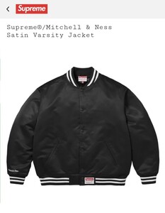 24FW Supreme x Mitchell & Ness Satin Varsity Jacketシュプリーム ミッチェルアンドネス サテン バーシティ ジャケット ブラック L 新品