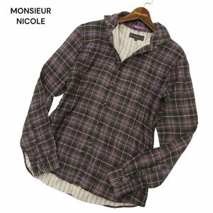 MONSIEUR NICOLE ムッシュ ニコル 春夏 Wガーゼ★ 長袖 チェック シャツ Sz.46　メンズ　C4T05532_6#A