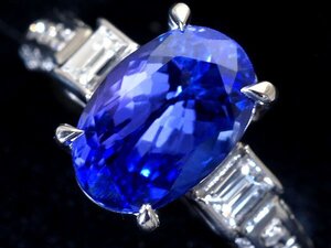 1円～【ジュエリー極】超希少宝石！大粒上質天然タンザナイト3.53ct＆良質ダイヤモンド0.40ct 高級Pt900リング k9444rklm【送料無料】