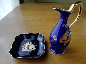 フランス リモージュ キャッスル Limoges GOLD 22K フランス 絵皿 ミルクピッチャー 角砂糖入れ ヴィンテージ アンティーク 陶磁 送料込み