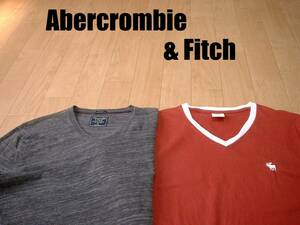 即戦力2着セット高級Abercrombie & FitchワンポイントVネックTシャツM正規アバクロンビー&フィッチ杢グレーバーガンディーフットボール