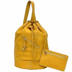 ロエベ ダッフルバッグ 巾着 キャメル ゴールド アナグラム 美品 ヴィンテージ レザー GP 中古 LOEWE 肩掛け