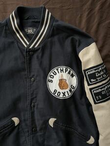 【傑作】極美品 RRL SOUTH PAW BOXING VARSITY JACKET ダブルアールエル バーシティ ボクシング ワッペン モールスキン ジャケット L