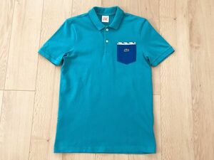 【良品】LACOSTE LIVE★ポケット付ポロシャツ★ターコイズグリーン★2