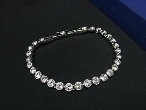 1円 ■美品■ SWAROVSKI スワロフスキー ラインストーン ブレスレット アクセサリー レディース シルバー系 FD1295