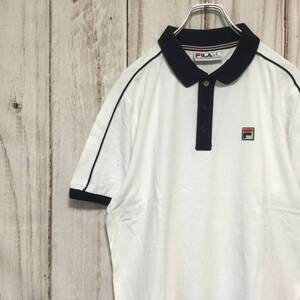 【フィラ 半袖ポロシャツ】美品 ロゴワッペン 2XL相当 白 FILA 古着 [240519-003]