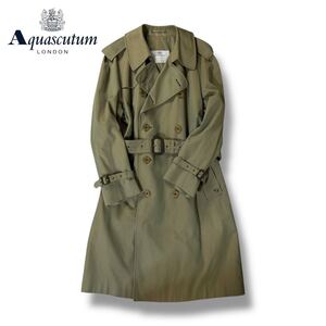 【美品】Aquascutum アクアスキュータム コットン ダブル トレンチコート ロングコート チェック ベージュ 玉虫色 XLサイズ相当 英国製