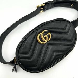 1円 ■極美品■ GUCCI グッチ GG マーモント レザー ボディバッグ ウエストポーチ ショルダー メンズ ブラック 黒 キルティング