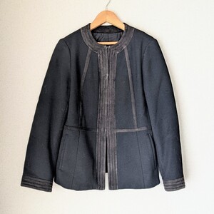 ユナイテッドアローズ UNITED ARROWS ジャケット ノーカラージャケット レザー ウール サイズ40 M ブルゾン レディースアウター 黒 茶 