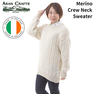 【サイズS】 アランクラフト Aran Crafts ウールニットセーター ナチュラル Merino Crew Neck Sweater MADE IN IRELAND アイルランド製