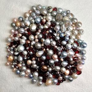 1円〜!!大量!!☆天然ガーネット・パールおまとめ1000ct☆d 約200g ルース 裸石 宝石 garnet アコヤ 南洋 真珠 淡水 ベビーパール w4 ヤ7