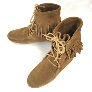 MINNETONKA★本革/スエード/フリンジブーツ【7/24.0程度/茶/BROWN】レースアップ/Shoes◆WB78-1