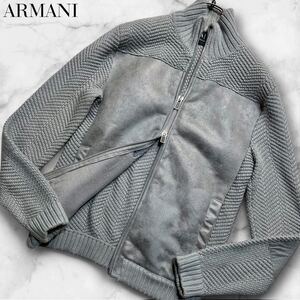 希少/M相当●アルマーニ エクスチェンジ ドライバーズニット 切替 ボア フェイク ムートン風 ジャケット ARMANI EXCHANGE エルボーパッチ