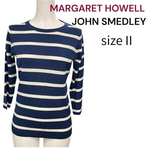 極美品MARGARET HOWELL JOHN SMEDLEY ニット ボーダー カットソー セーター　Ⅱ、M、9号　マーガレットハウエル、ジョンスメドレー　コラボ