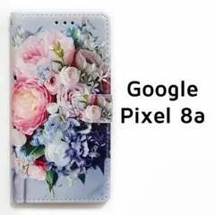 Google Pixel 8a 水色 花 手帳ケース