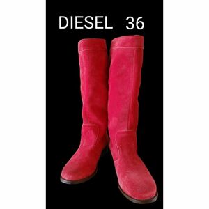 送料無料！美品！DIESEL ディーゼル　赤　スエードブーツ　サイズ36　22，5cm