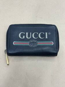 ★R309 / 中古品　『 GUCCI / グッチ ロゴプリント レザーコインケース ブラック 』 ★