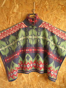 新品☆本物 LAUREN RALPH LAUREN NATIVE WOOL PONCHO ローレン ラルフローレン ネイティブ　ウール　ポンチョ ブランケット USA購入