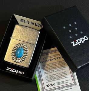 ★USA直輸入 ZIPPO ターコイズ インディアンジュエリー ネイティブアメリカン メタル貼り コンチョ オイルライター ネイティヴ bv834