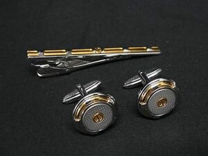 ■美品■ dunhill ダンヒル カフス カフスボタン ネクタイピン タイクリップ アクセサリー 2点セット メンズ シルバー系 DF3400