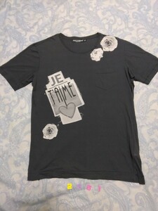 2351:ドルチェ＆ガッバーナの左胸ポケットつきジュテームバラワッペン装飾クルーネックシルク混 半袖 Tシャツミラノ ジャパン　
