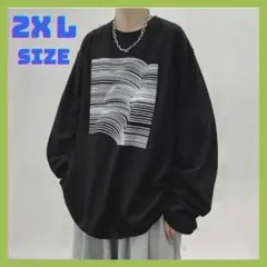 カットソー 長袖 プリントTシャツ 薄手 シンプル 黒 3L ストリート モード