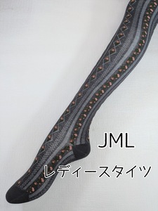 レディース タイツ フラワー 花柄 ガーデン コットン やわらか 綿混 定番 JML グレー