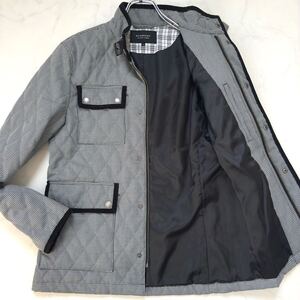 【美品/L相当】BURBERRY BLACK LABEL キルティングジャケット 千鳥格子 総柄 パイピング 中綿 ブルゾン メンズ バーバリーブラックレーベル