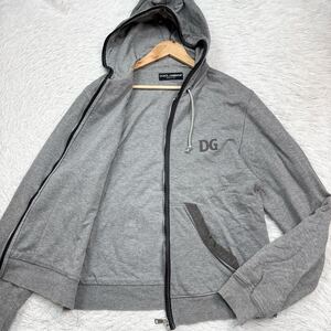 【極美品Lサイズ!!!】DOLCE&GABBANA ドルチェアンドガッバーナ ジップアップ パーカー フード ジャケット 胸ロゴ DG グレー メンズ