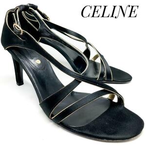 ☆即決・送料無料☆CELINE セリーヌ サテン ストラップ ハイヒール 黒 ブラック 24cm　革靴 パンプス カジュアル 本革 本皮 レディース