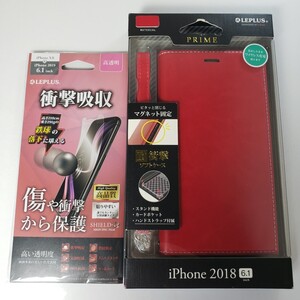 iPhone XR 手帳型ケース レッド 液晶保護フィルムセット 1434