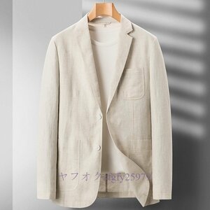 P403新品リネン ブレザー メンズ テーラードジャケット 高級 麻100% 紳士服 超レア スーツ アウター デザイナーズ 二色S~3XL