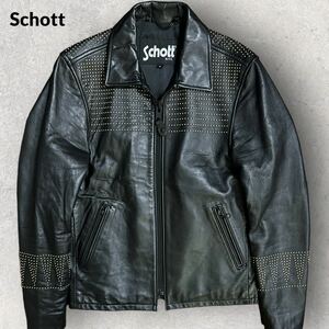 定価¥86.900 美品 Schott ショット 17ss 羊革 レザー スタッズトラッカージャケット ブラック Sサイズ ライダース