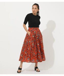 AZUL BY MOUSSY アズール FLOWER TUCK LONG SKIRT/フラワータックロングス カート　花柄　リゾート　オレンジ