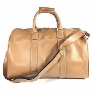 【フェラガモ】本物 Ferragamo ボストンバッグ 茶 2way ショルダーバッグ 鍵 南京錠付 トラベルケース 本革 レザー メンズ レディース 伊製