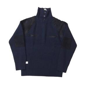 未使用 WTAPS ダブルタップス COMMANDER HINECK コマンドニット ハイネックセーター レザー切り替え エルボーパッチ ネイビー S