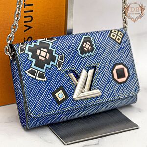 ルイヴィトン ポルトフォイユ ツイストチェーンウォレット エピ デニム アップリケ ブルー Louis Vuitton レディース ショルダー 鑑定済み