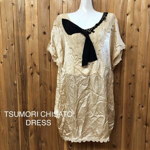 TSUMORI CHISATO＊DRESS ツモリチサト レディース2 半袖ワンピース シルクワンピース レース×リボン ゆったり 光沢 エレガント