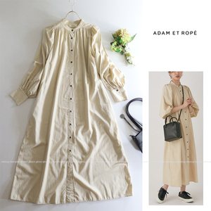 ADAM ET ROPE’ アダムエロぺ★大人可愛い♪バンドカラーシャツロング丈ワンピース