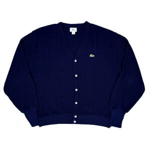 美品 USA製 1980s LACOSTE Knit cardigan XL Navy ヴィンテージラコステ ニットカーディガン Vintage 紺