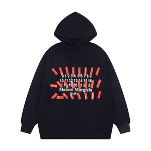 Maison Margiela メゾンマルジェラ 上着 数字LOGO パーカー シンプル ブラック 希少 中古 XLサイズ