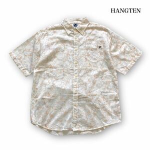 【HANGTEN】ハンテン サーフトリック足跡ロゴ 総柄半袖シャツ ボタンダウンシャツ シャドーストライプ 刺繍ロゴ オーバーサイズ (3L)