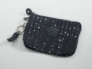 美品 kipling/キプリング 総柄モンキーチャーム付きミニ仕切りポーチ 紺 rj830